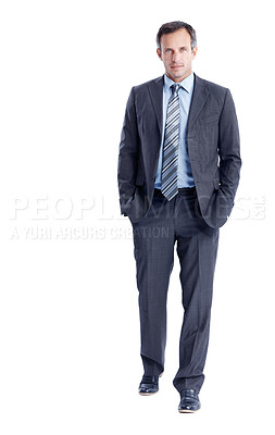 Buy stock photo Portrait, businessman and corporate in studio with confidence, finance career and accounting job. Space, mature person and serious accountant with pride, ambition and about us on white background.