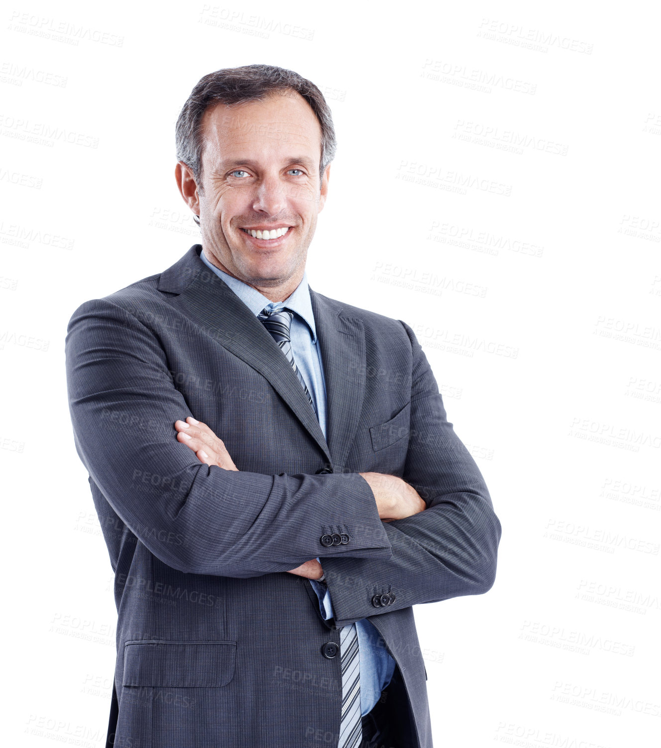 Buy stock photo Business, portrait or man with arms crossed, pride or investment advisor in finance industry. Happy, space or mature wealth consultant with confidence, about us or asset manager on studio background.