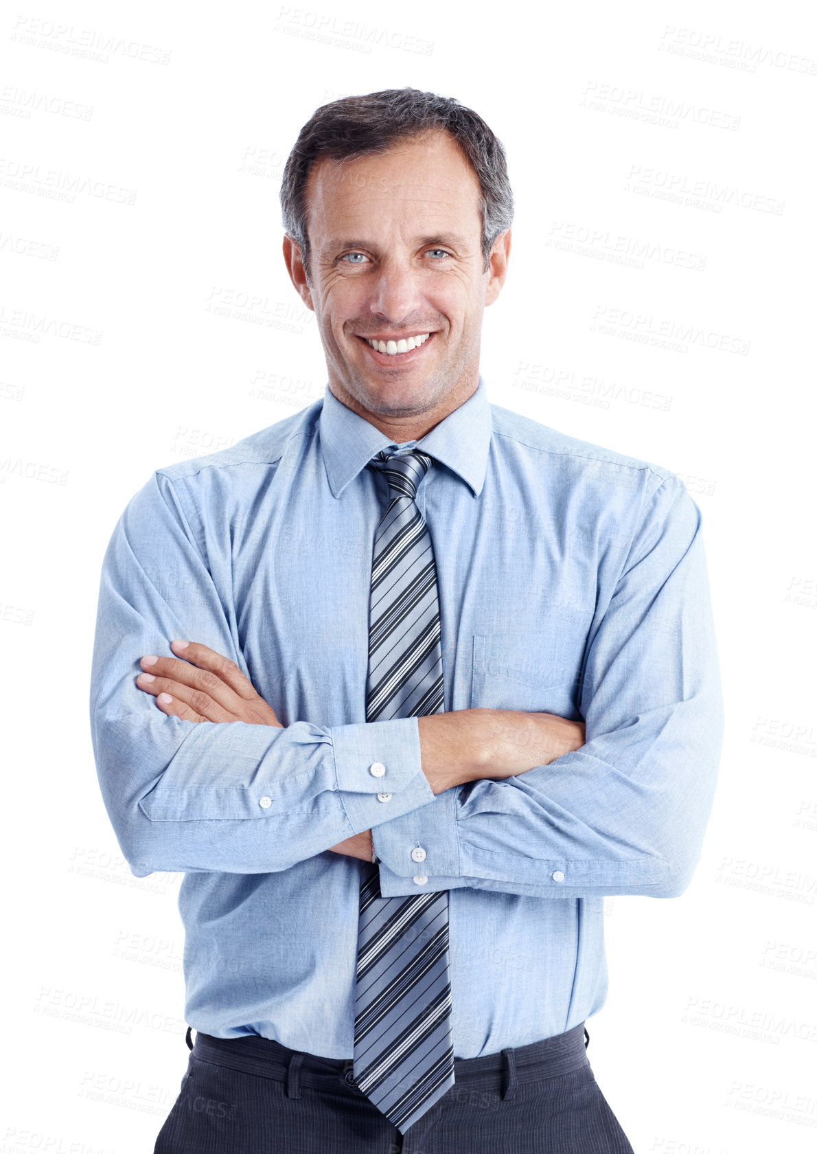 Buy stock photo Business, portrait or man with arms crossed, about us or investment specialist in finance. Smile, ambition or mature wealth consultant with confidence, pride or asset manager on studio background.