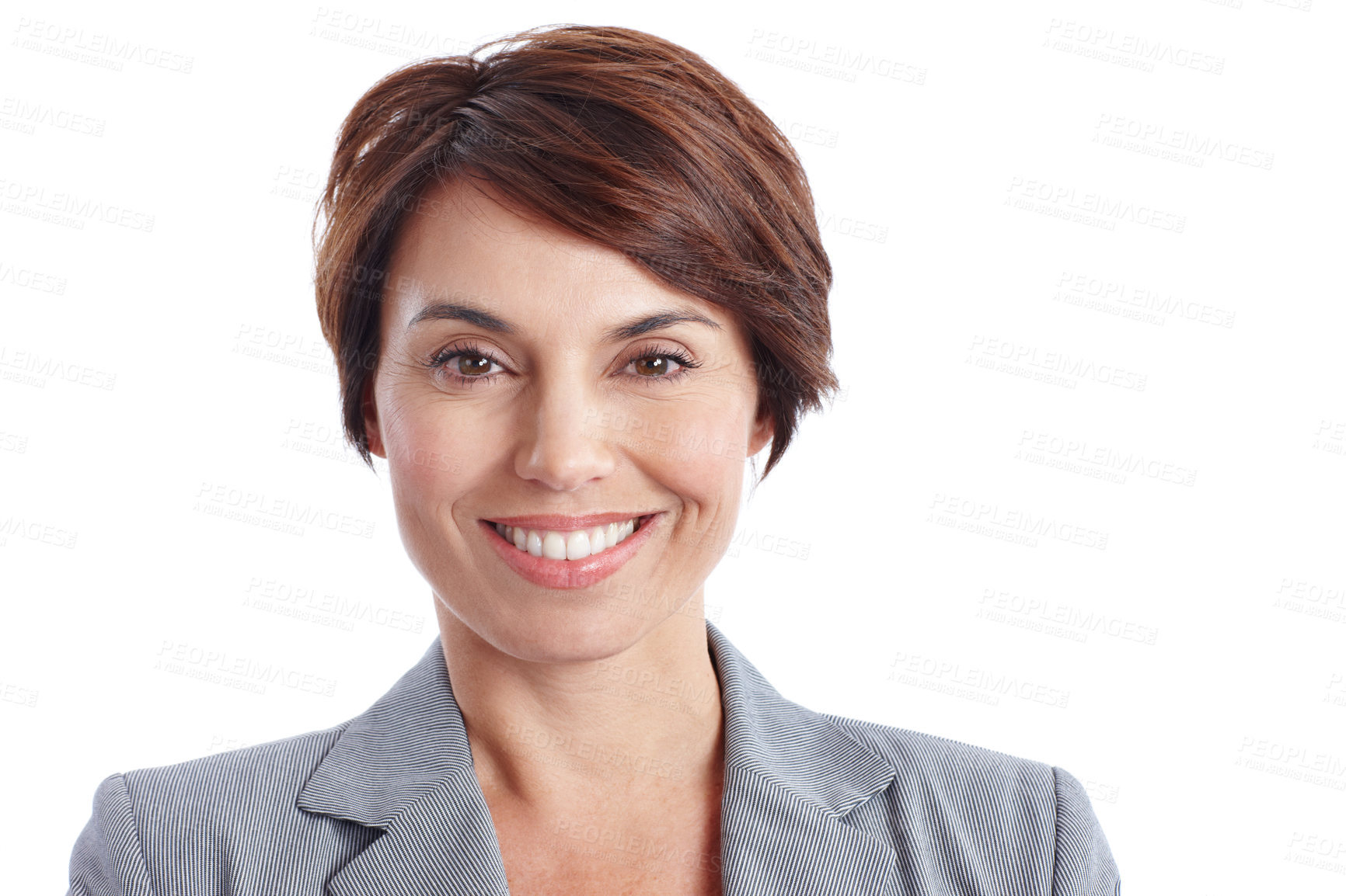 Buy stock photo Business, woman and smile in portrait in studio, legal consultant or attorney with pride. Professional female person, corporate lawyer and space for confidence and career, happy and white background