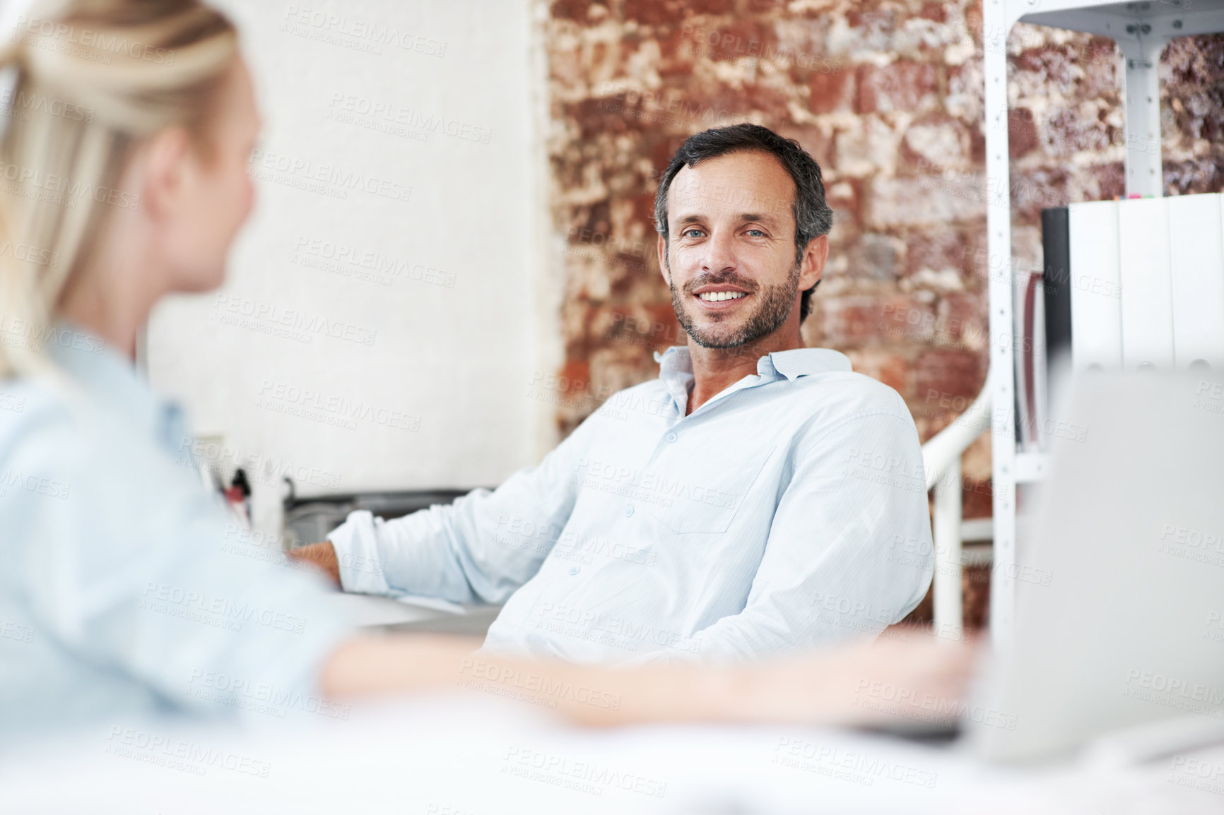 Buy stock photo Portrait, team and mentor with business man in office for meeting, marketing and research. Project management, collaboration and target audience review with employees in creative agency and manager