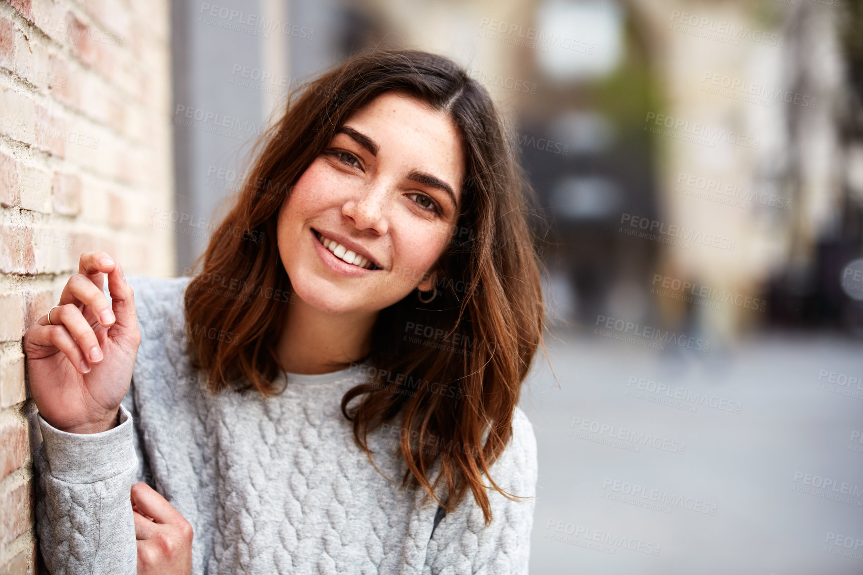 Buy stock photo Happy, woman and student at campus for travel, scholarship and exchange program for education. Portrait, female person and commute at school for studying, college enrollment and learning opportunity