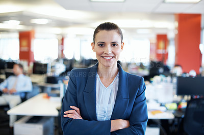 Buy stock photo Portrait of a young professional standing in an office