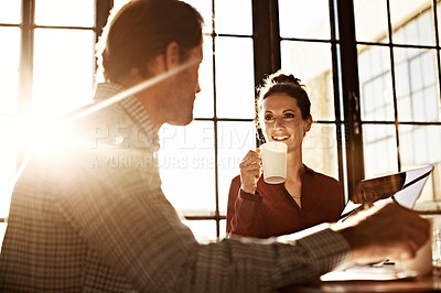 Buy stock photo Shot of a couple working together at home