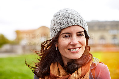 Buy stock photo Portrait of an attractive young woman out for a walk in Paris