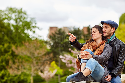 Buy stock photo Shot of a happy young couple enjoying a day together in Paris