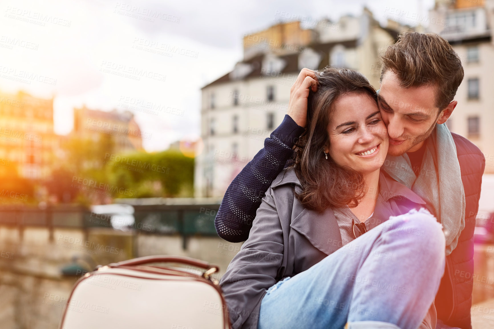 Buy stock photo Shot of a happy young couple enjoying a day together in Paris