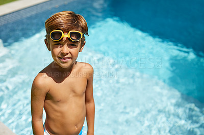 Buy stock photo Portrait of a an adorable little boy enjoying a summer's day outdoors