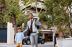 He takes the time to walk his son to school