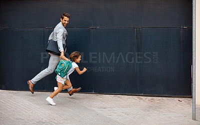 Buy stock photo Shot of a businessman walking his daughter to school