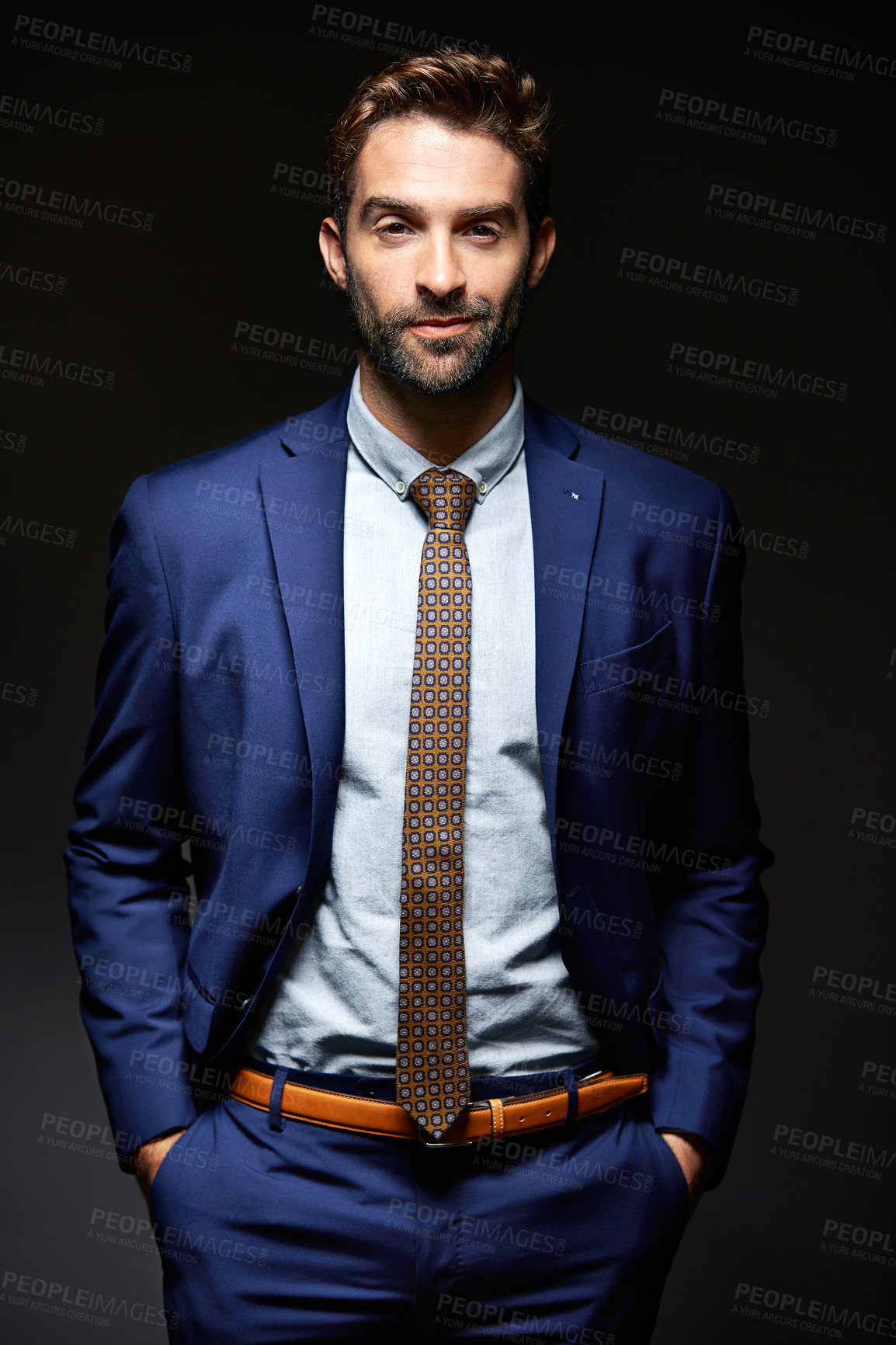 Buy stock photo Pride, portrait and professional with business man as investment banker, style and about us. Portfolio manager, corporate and tax agent or person on studio black background for advisor opportunity