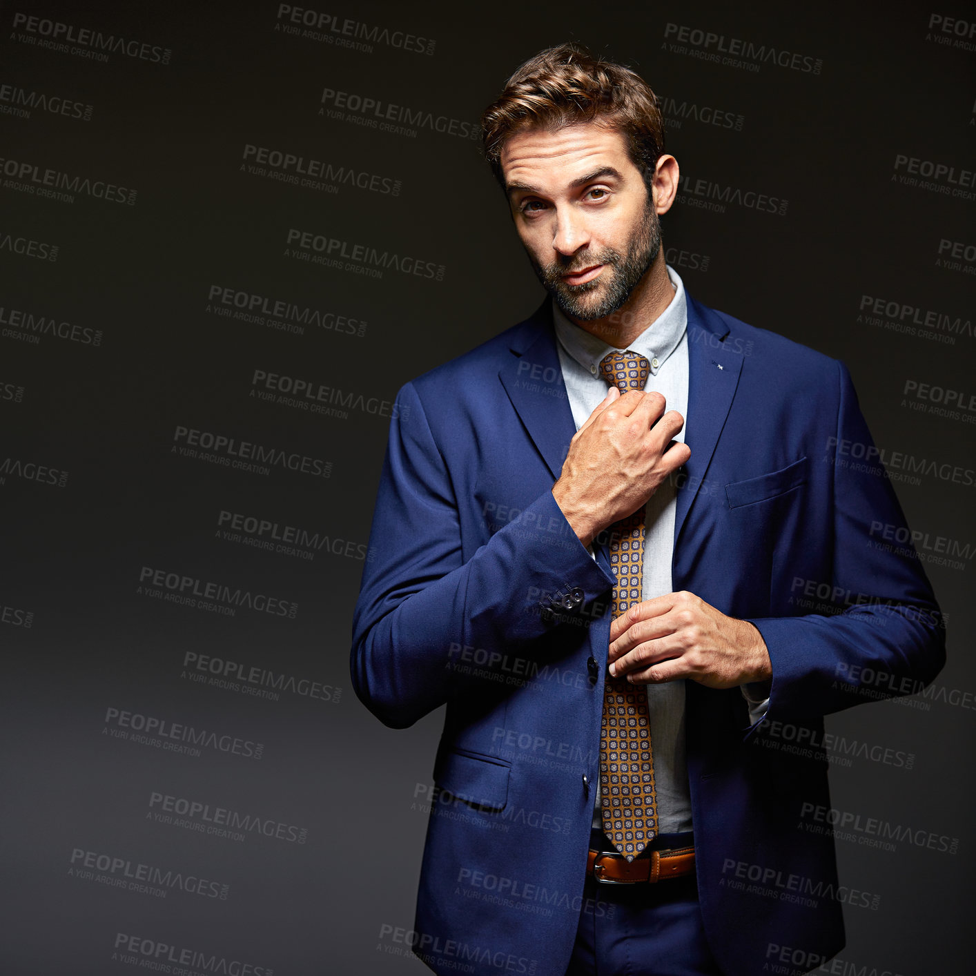 Buy stock photo Lawyer, portrait and man as legal professional with formal style, studio or business guidance. Male person, dark background and space for corporate law attorney, about us and compliance advisor