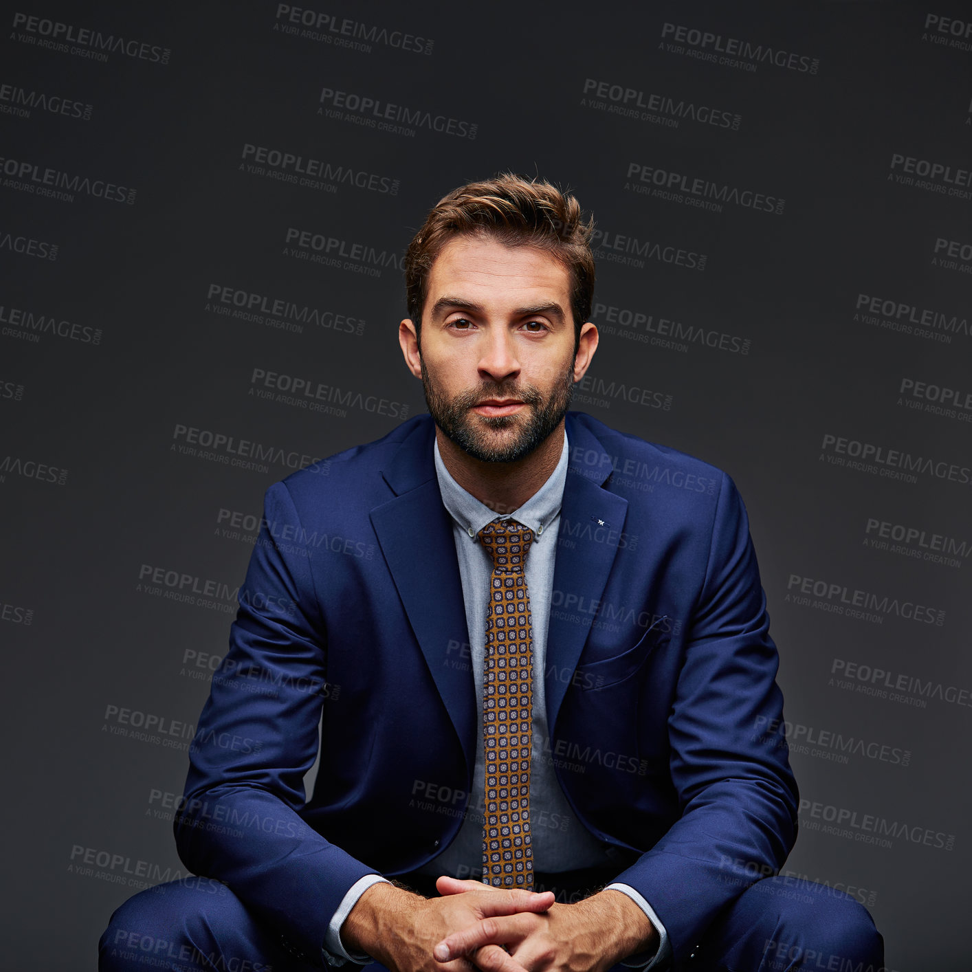 Buy stock photo Serious, portrait and professional with business man as investment banker, pride and about us. Portfolio manager, corporate and tax agent with person on gray background studio for advisor opportunity