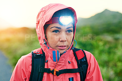 Buy stock photo Cropped shot of an attractive young female athlete out for a morning run