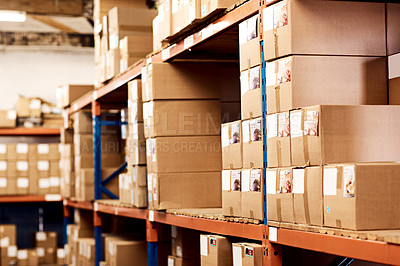 Buy stock photo Still life shot of boxes in a warehouse