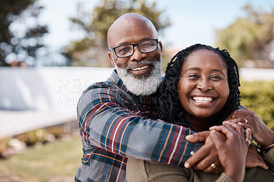 Buy stock photo Portrait of a mature couple spending quality time together outdoors