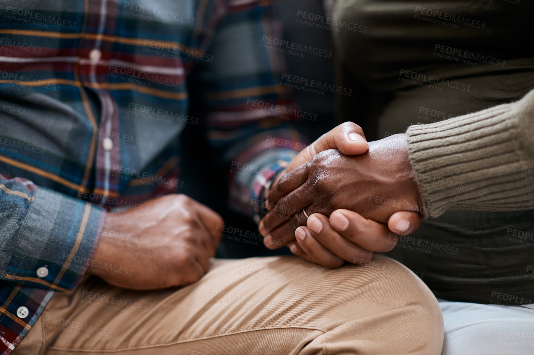 Buy stock photo Closeup shot of a mature couple holding hands at home