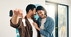 Real estate, support or couple in home with key, investment or fresh start with house remodeling. Property, renovation or people with purchase, housing success or moving achievement for homeowners.