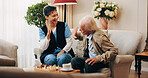 Happy, nurse and high five with senior man for chess, board game or winning together in home. Woman, healthcare worker or caregiver with smile or activity for elderly care, good job or well done