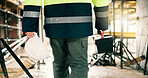 Toolbox, hardhat and construction worker on site with hands for equipment, safety and infrastructure upgrade. Renovation, contractor and person with remodeling gear, mission and service with helmet