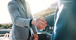 Architect, team and shaking hands on construction site, deal or partnership for property development. People, handshake and collaboration with real estate investor, agreement and project management