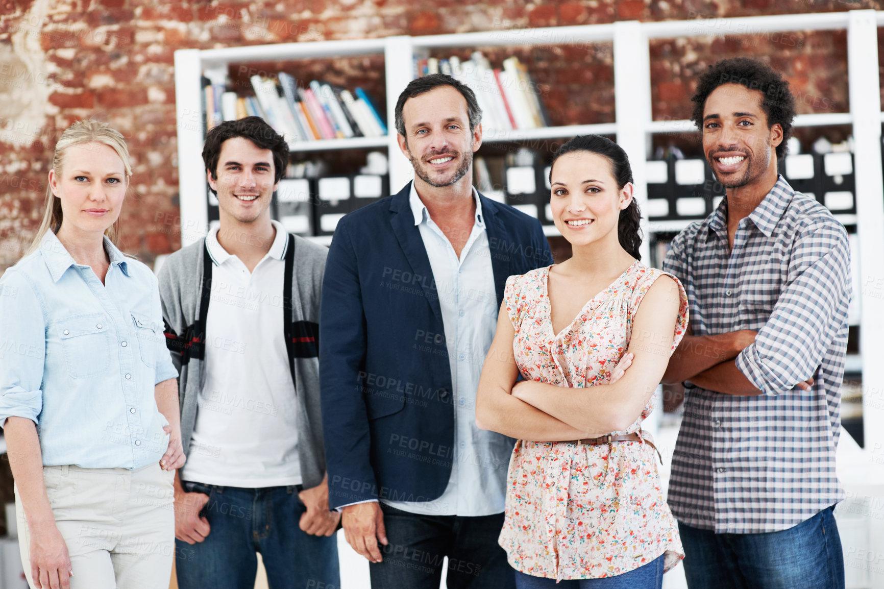 Buy stock photo Team, portrait and pride with business people in office for workshop, community and professional. Solidarity, collaboration and about us with employees in creative agency for startup and smile