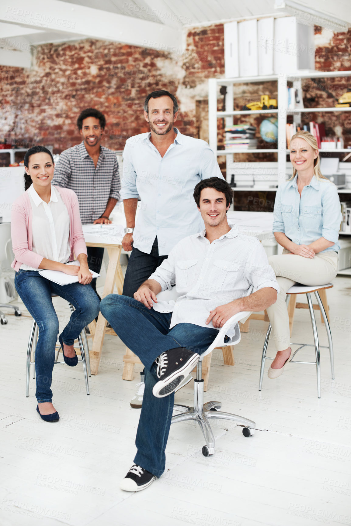 Buy stock photo Team, portrait and pride with business people in office for designer, about us or diversity. Community, creative startup and collaboration with group of employees in agency for smile and professional