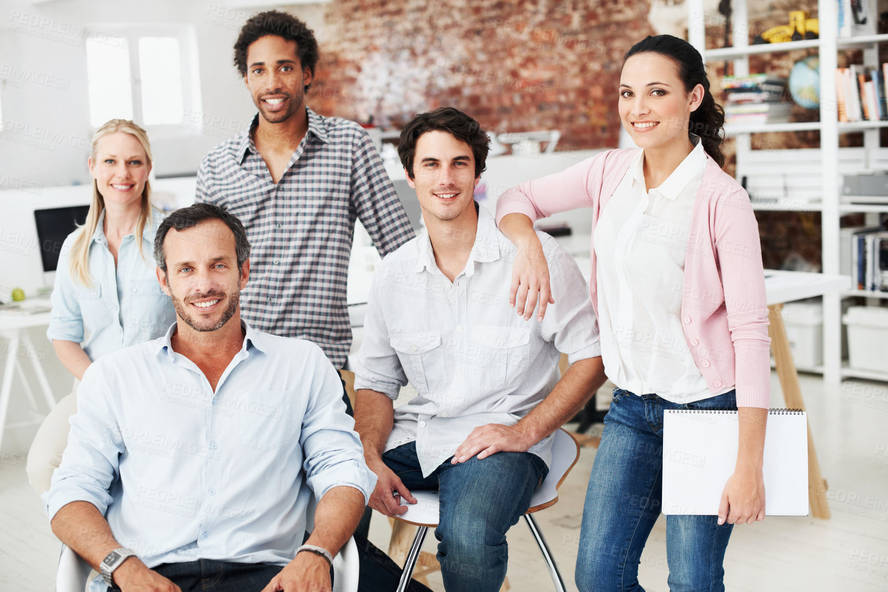 Buy stock photo Team, portrait and about us with business people in office for designer, smile or diversity. Community, creative startup and collaboration with group of employees in agency for pride and professional