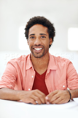 Buy stock photo Designer, portrait and smile with business black man in office for branding advisor, pride and about us. Professional, campaign consultant and career growth with person in creative agency for startup