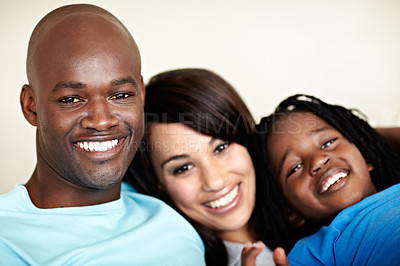 Buy stock photo Portrait of a smiling young family