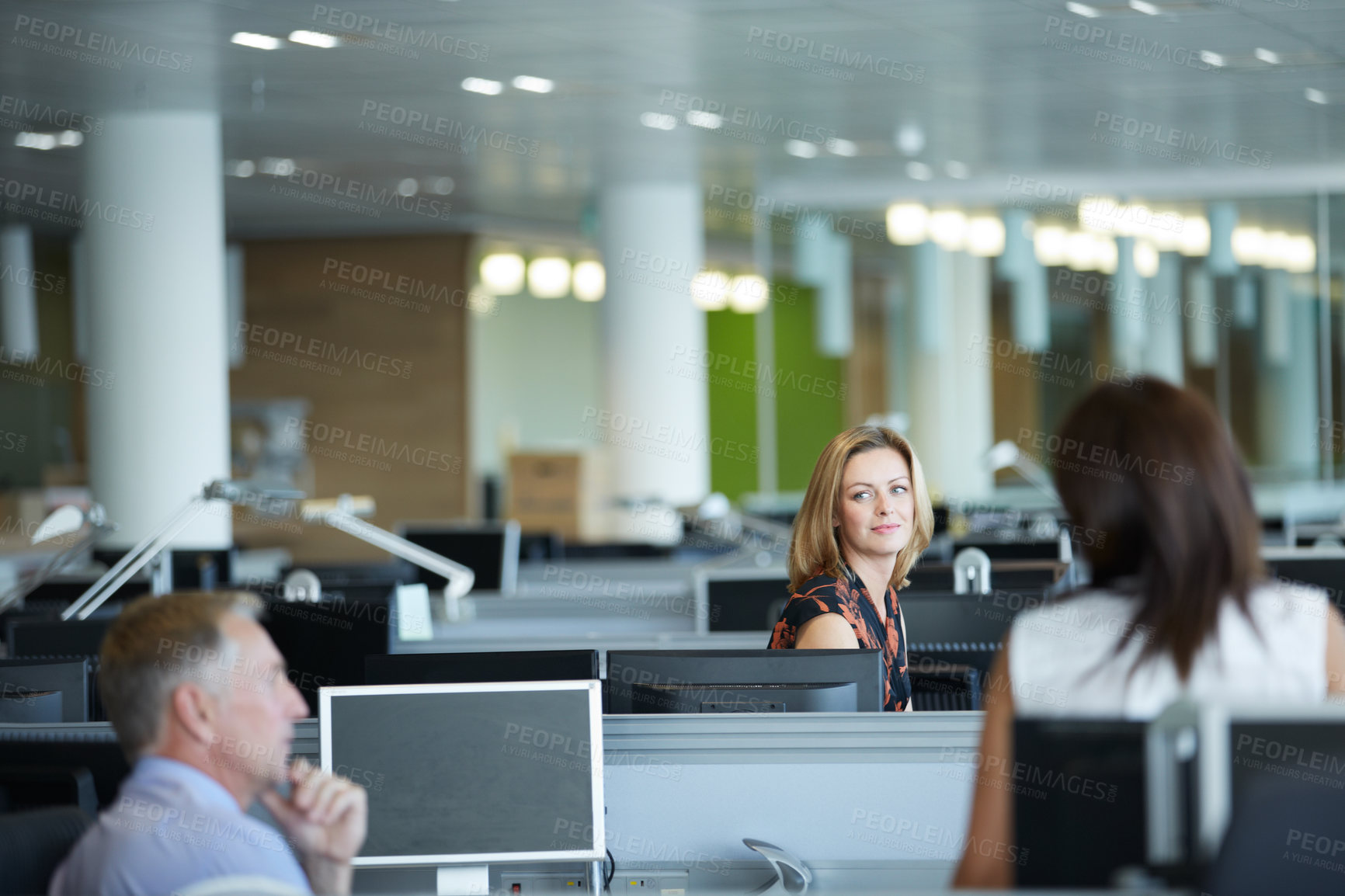 Buy stock photo Discussion, teamwork and business people in office with planning revenue growth in collaboration. Conversation, professional and financial group with briefing for investment proposal in workplace.