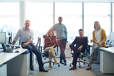 Buy stock photo Portrait of a group of businesspeople standing in the office