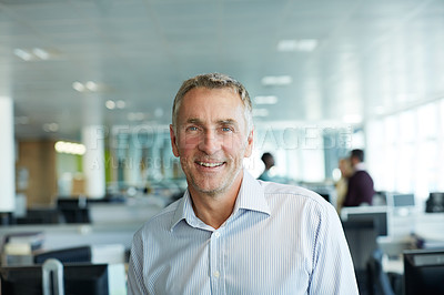 Buy stock photo Portrait of a businessman standing in his office