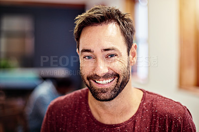 Buy stock photo Portrait of a smiling man standing in an office