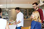The dinner party starts in the kitchen