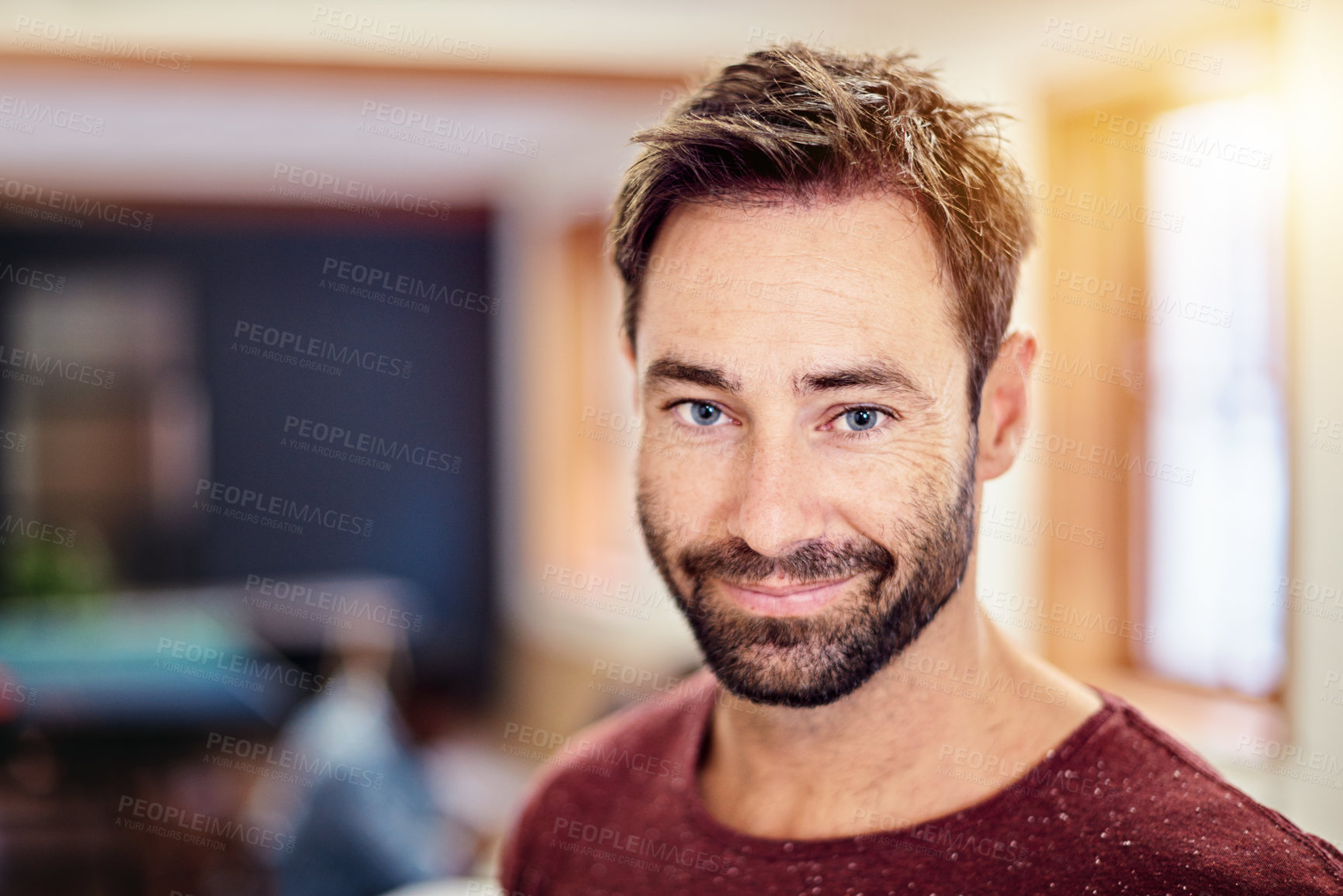 Buy stock photo Portrait of a confident man standing in a modern office