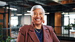 Business, woman and laugh in office portrait for sustainable career, corporate ethics and about us. Mature person, CSR manager and funny at workplace for social impact, ESG compliance and confidence