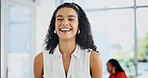 Laugh, professional and portrait of businesswoman in office with confidence for legal career. Corporate business, happy and attorney with pride for law case, about us or job opportunity in workplace.