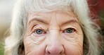 Vision, optometry and face of senior woman with optical health, eyesight or glaucoma test. Serious, ophthalmology and portrait of elderly person in retirement with visual exam or cataract removal.