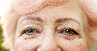 Buy stock photo Vision, health and face of senior woman with optical care, eyesight or glaucoma test for wellness. Medical, optometry and portrait of elderly person in retirement with visual or cataract removal.