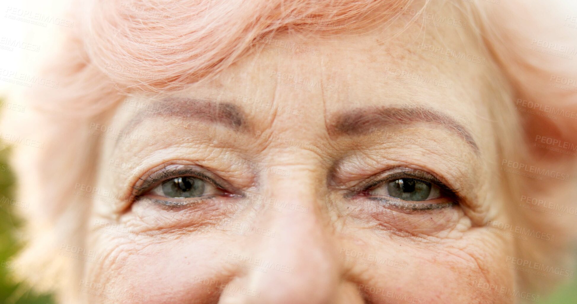 Buy stock photo Vision, health and face of senior woman with optical care, eyesight or glaucoma test for wellness. Medical, optometry and portrait of elderly person in retirement with visual or cataract removal.