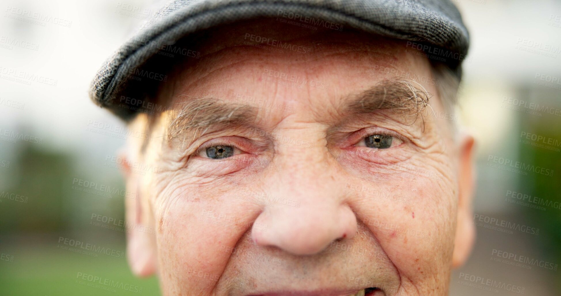 Buy stock photo Eyesight, optometry and face of senior man with optical health, vision or glaucoma test. Serious, ophthalmology and portrait of elderly person in retirement with visual exam or cataract removal.