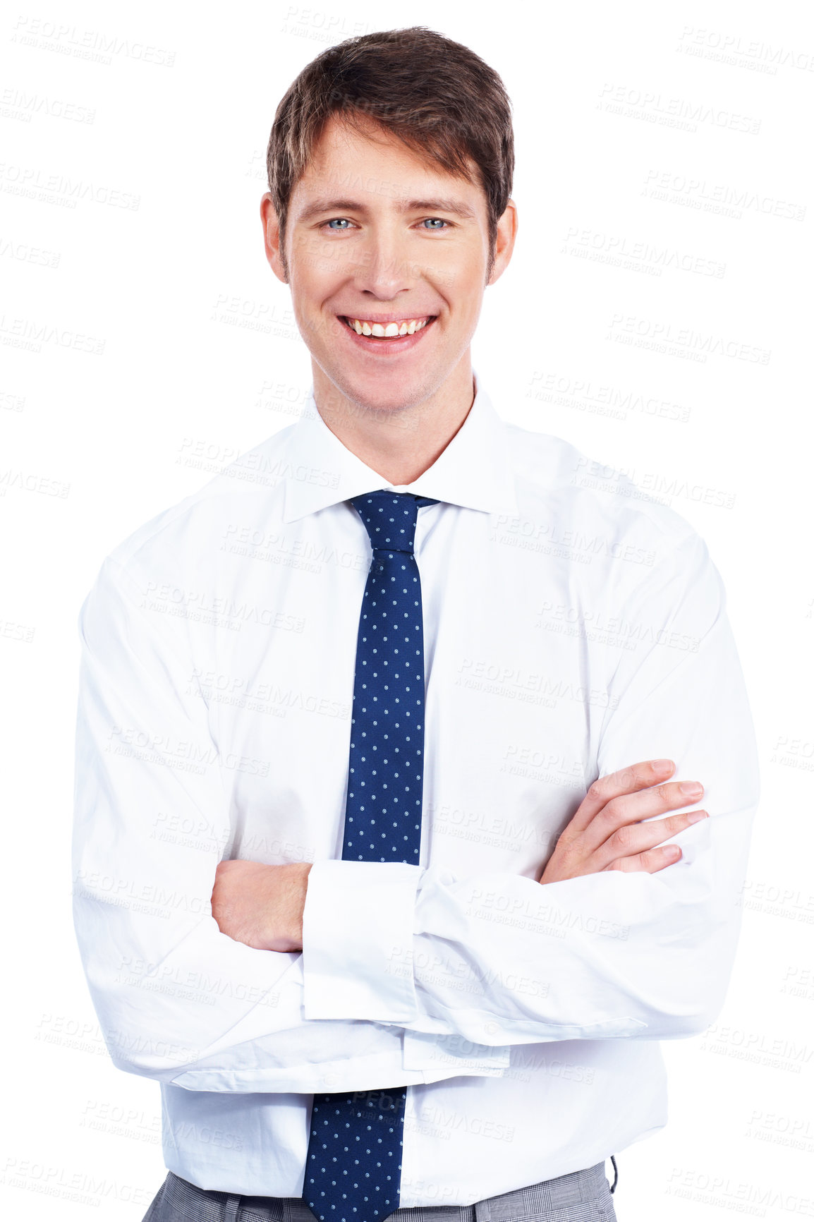 Buy stock photo Business, man and portrait with arms crossed in studio, confidence and architect with about us. Male person, civil engineer and ambition with smile, professional and expert on white background