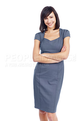 Buy stock photo Attractive young entrepreneur stands confidently besides copyspace