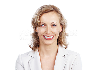 Buy stock photo Portrait of a attractive businesswoman smiling at you