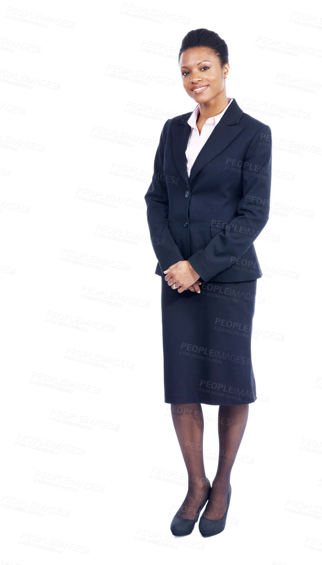 Buy stock photo Smart African American representative stands confidently in her business attire - Copyspace