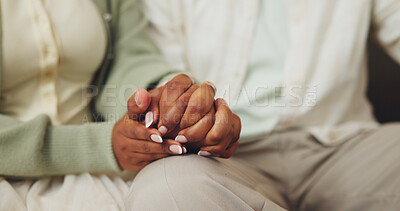 Buy stock photo Couple, love and holding hands with empathy for support, bonding together and loyalty to partner. People, dating and romantic relationship with care for companion, sympathy and comfort for wellness.