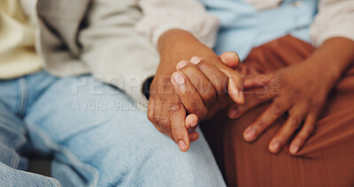 Buy stock photo Couple, support and holding hands with love for bonding together, commitment and loyalty to partner. People, dating or romantic relationship with companion for trust, care and soulmate connection.