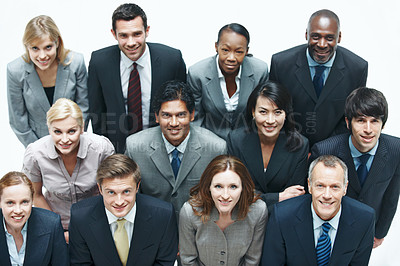 Buy stock photo Business, above or people with portrait, investment advisors or diversity in accounting industry. Team, unity or finance staff with confidence, about us or budget consultants on studio background.