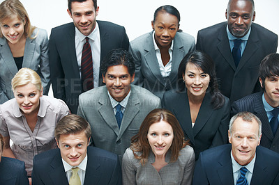 Buy stock photo Business, above or team with portrait, diversity or investment advisors in accounting industry. Unity, people or finance staff with confidence, about us or budget consultants on studio background.